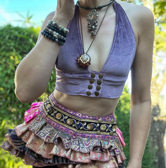 Velvet Halter Top, Boho Crop top, Bohemian Crop top, Festival top, Hippie top, Boho Womens top, Yoga bra top, Stretch velvet top,Goddess top